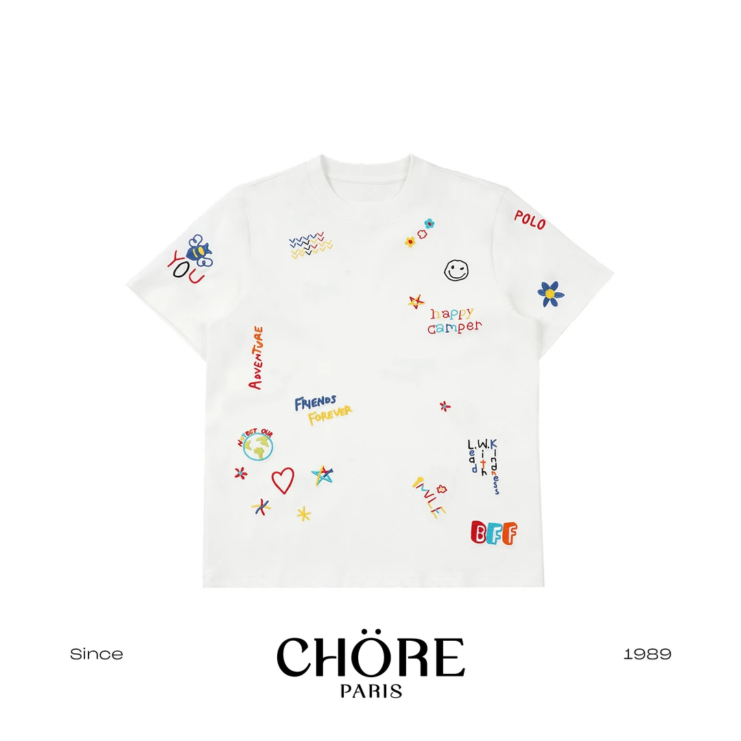 Chore PARIS/T恤-夏季新款洋气衣服女涂鸦刺绣短袖T恤/XH5ZB0526
