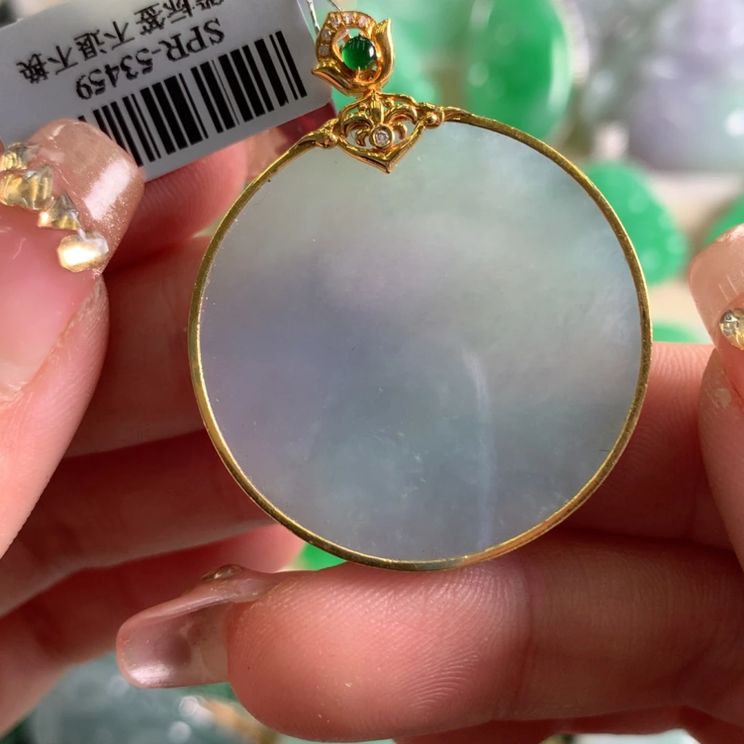 翡翠吊坠(不含链)18K金镶嵌
