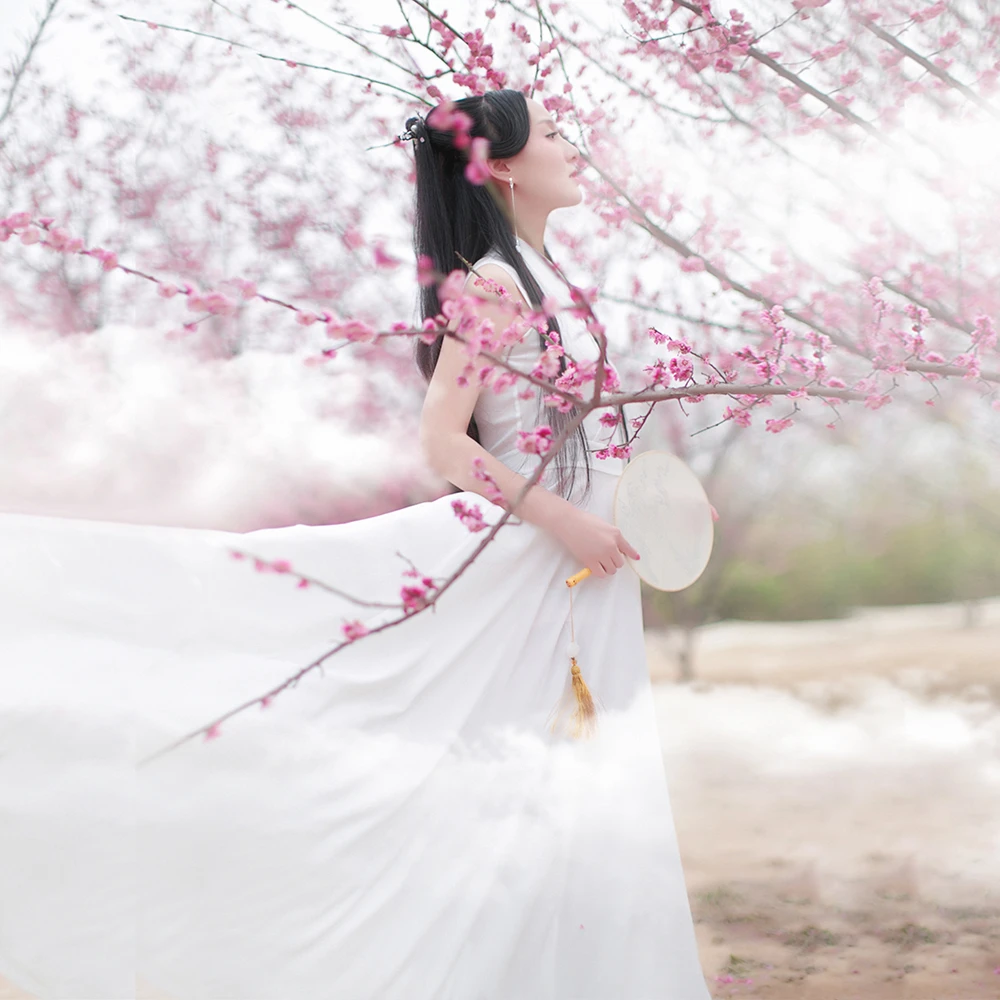 【三生三世】棉麻记汉服内搭长裙2024年新款白色无袖连衣裙女秋装