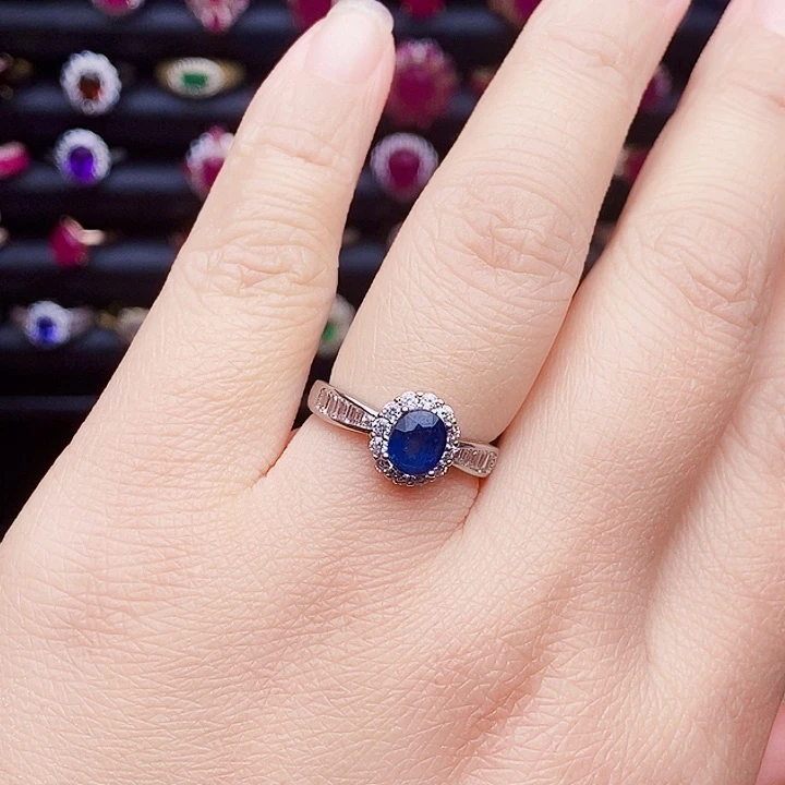 蓝宝石戒指银S925镶嵌