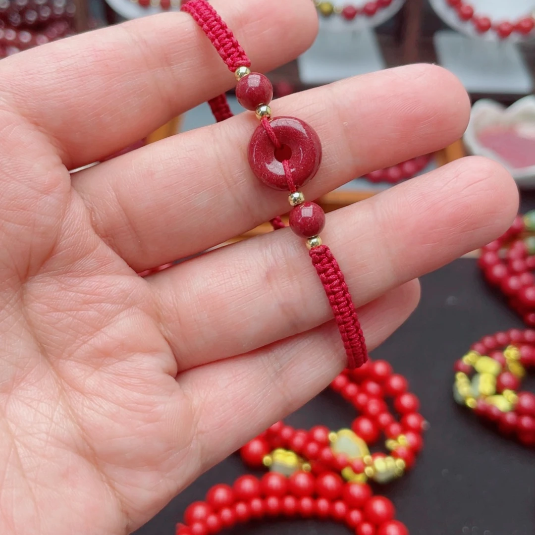 紫金砂平安扣红绳脚链保真