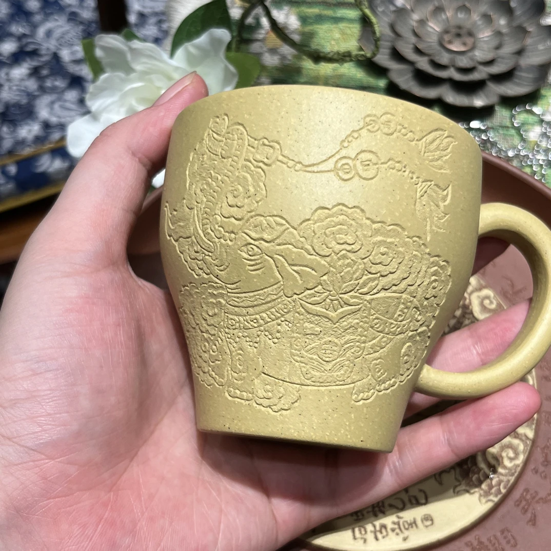 本山段泥主人杯150cc手工刻绘瑞兽献宝