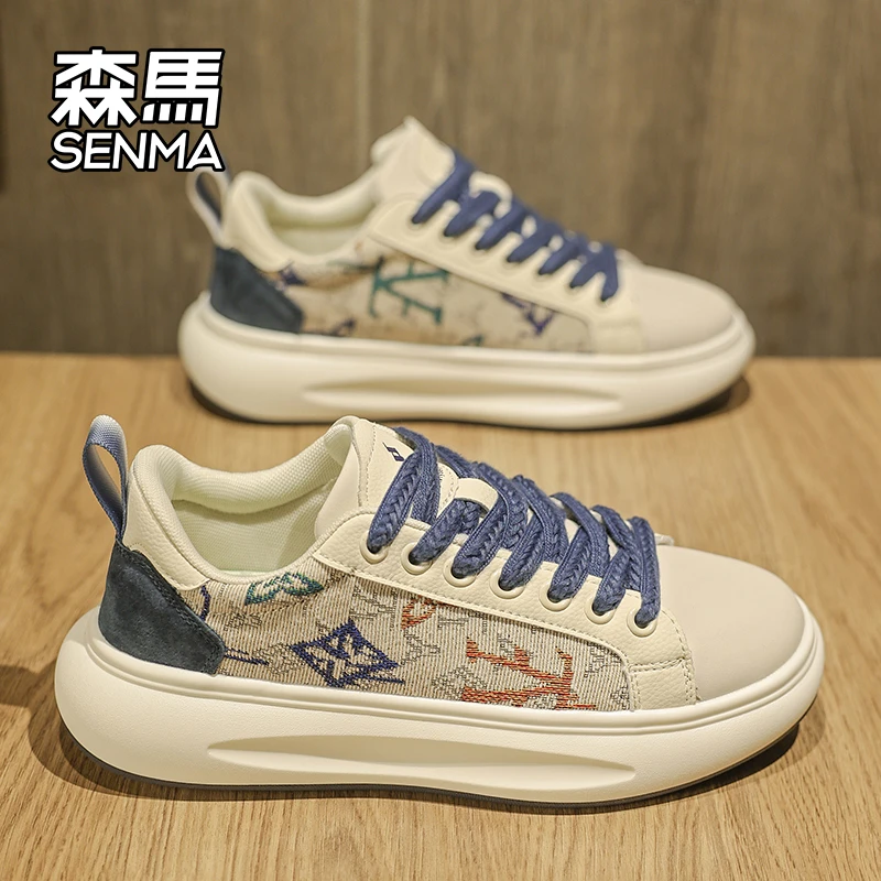 森马男鞋2025夏季国潮时尚刺绣情侣百搭板鞋运动休闲厚底阿甘潮鞋