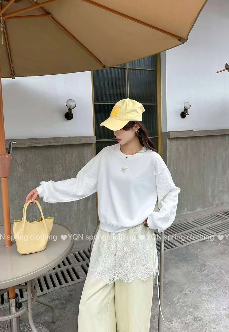 【意法档口果果】圆领时尚百搭韩版重工蕾丝刺绣卫衣F083