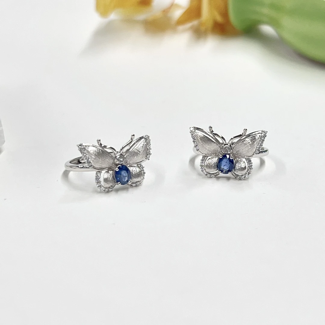 【小宝珠宝】27 T16125-S925银镶嵌蓝宝石戒指-多样性发其一-3*4mm