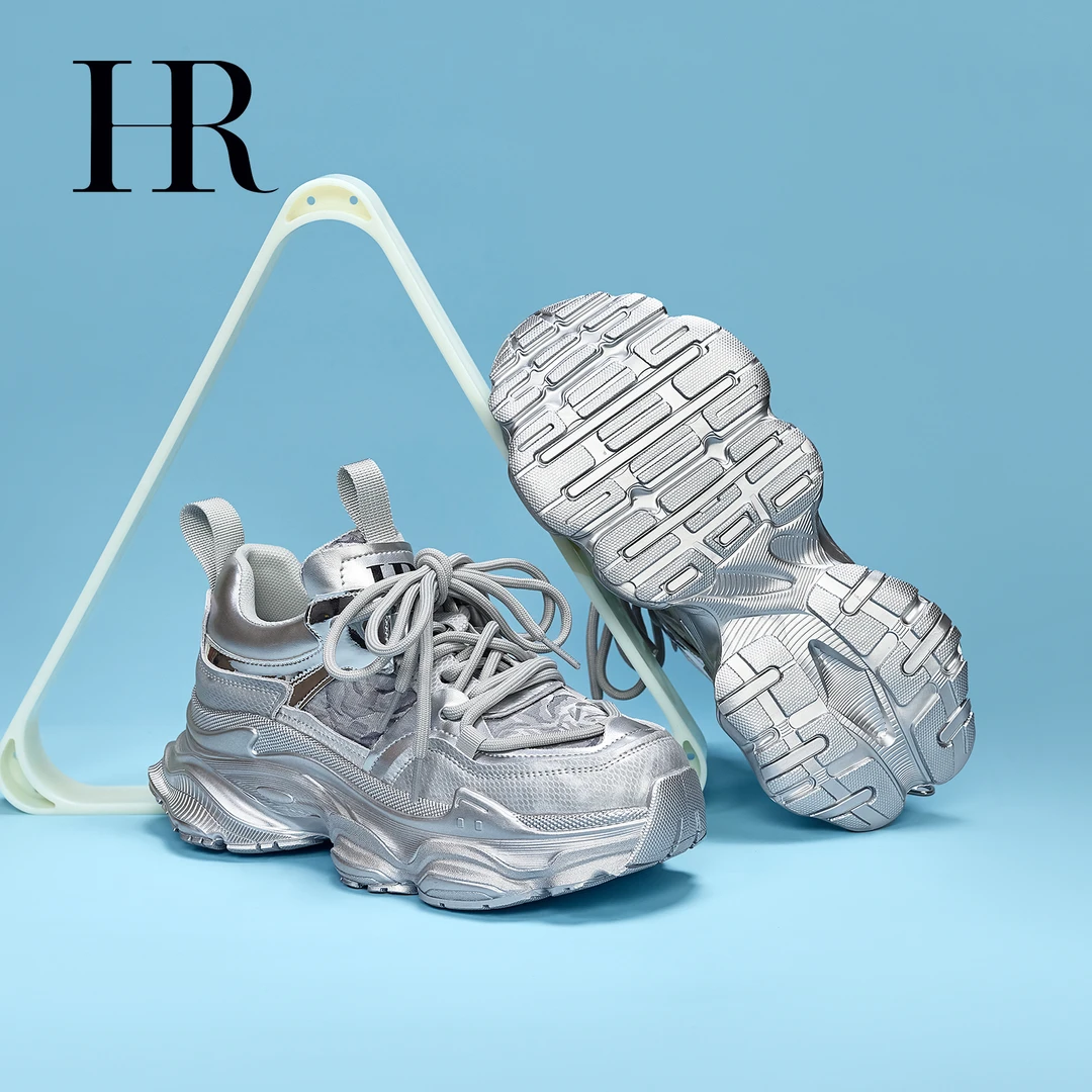 HR/赫莲娜厚底老爹鞋女2025春季新款时尚百搭潮流银色休闲运动鞋