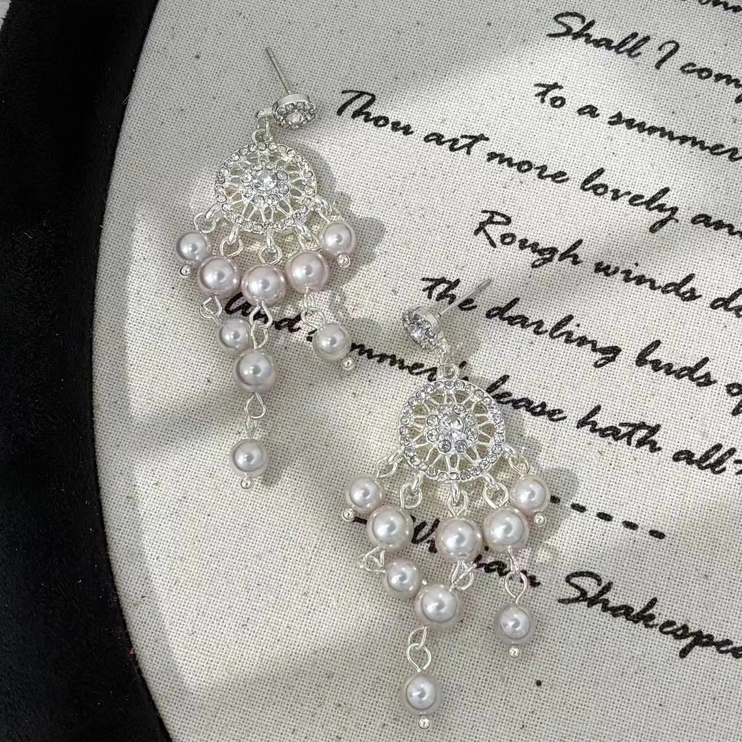 合金仿珍珠耳饰 远远（YY481）气质手工长款百搭时尚