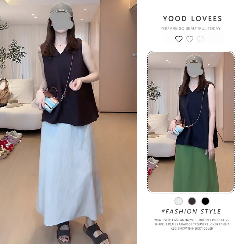 韩系轻奢高级感套装2025新款夏季v领无袖上衣气质半身裙两件套女