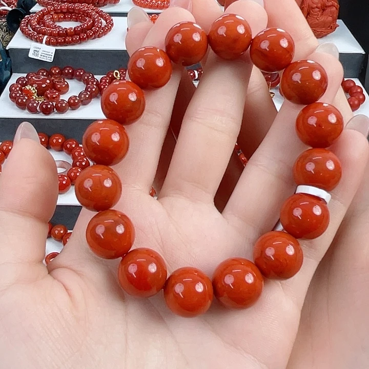 南红玛瑙未镶嵌瓦西柿子红满肉13mm手串