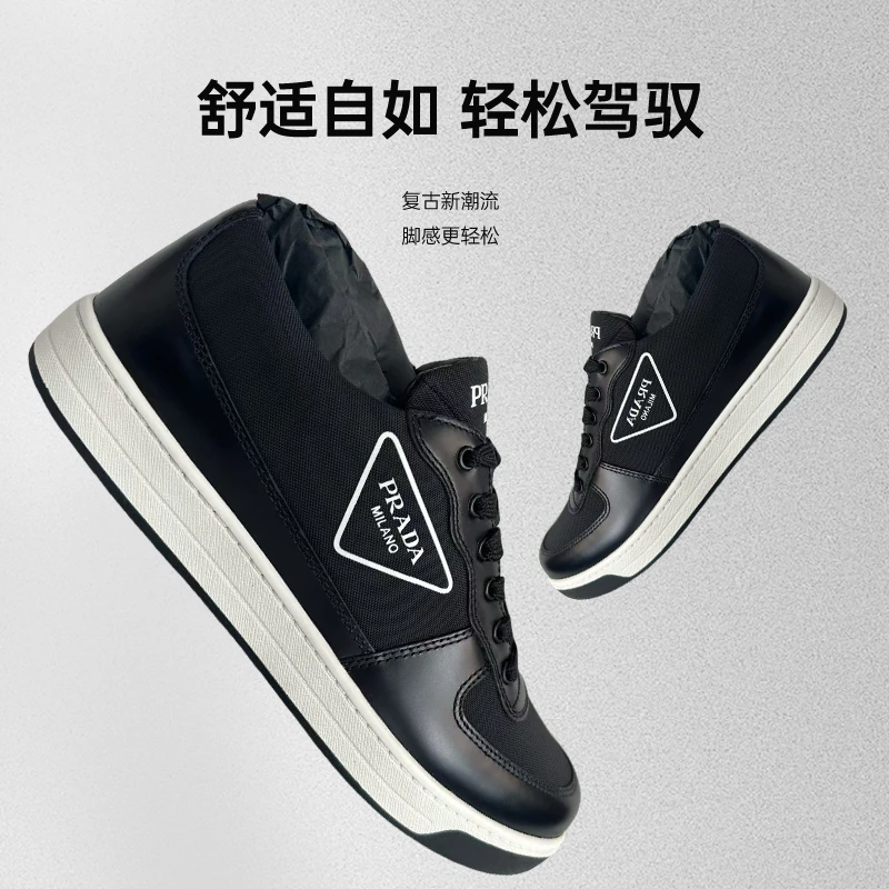 未使用 Prada/普拉达 普拉达男款黑色三角印花标尼龙拼接休闲板鞋