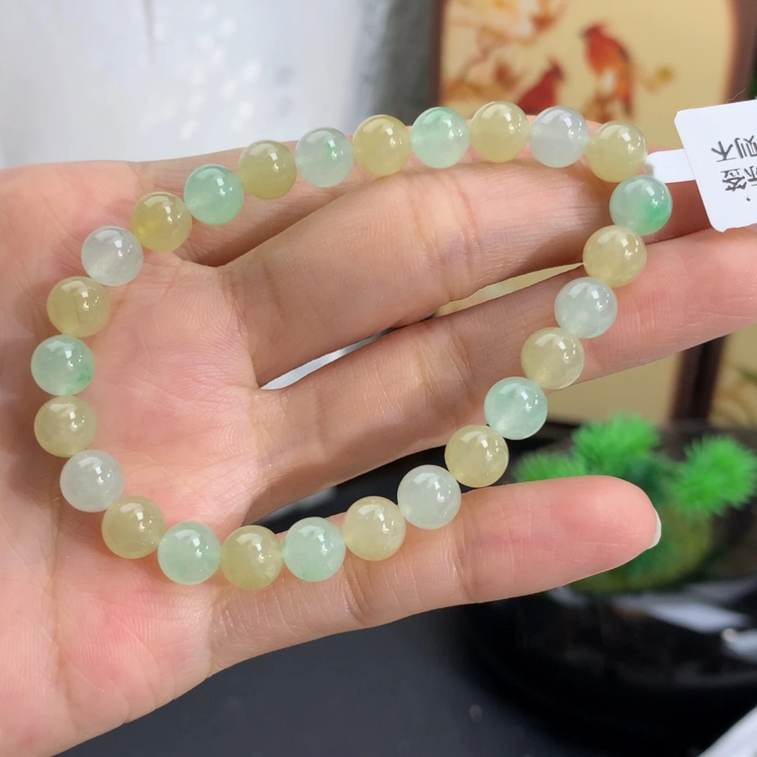 翡翠未镶嵌手串卡6.9冰胶黄绿手串