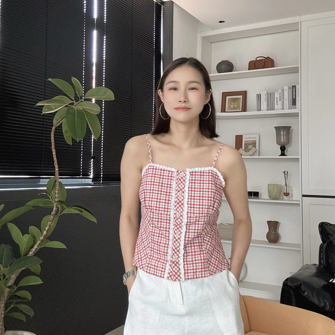 【丽姐女装】苏格兰吊带｜夏季精致复古田园风百搭吊带W81079