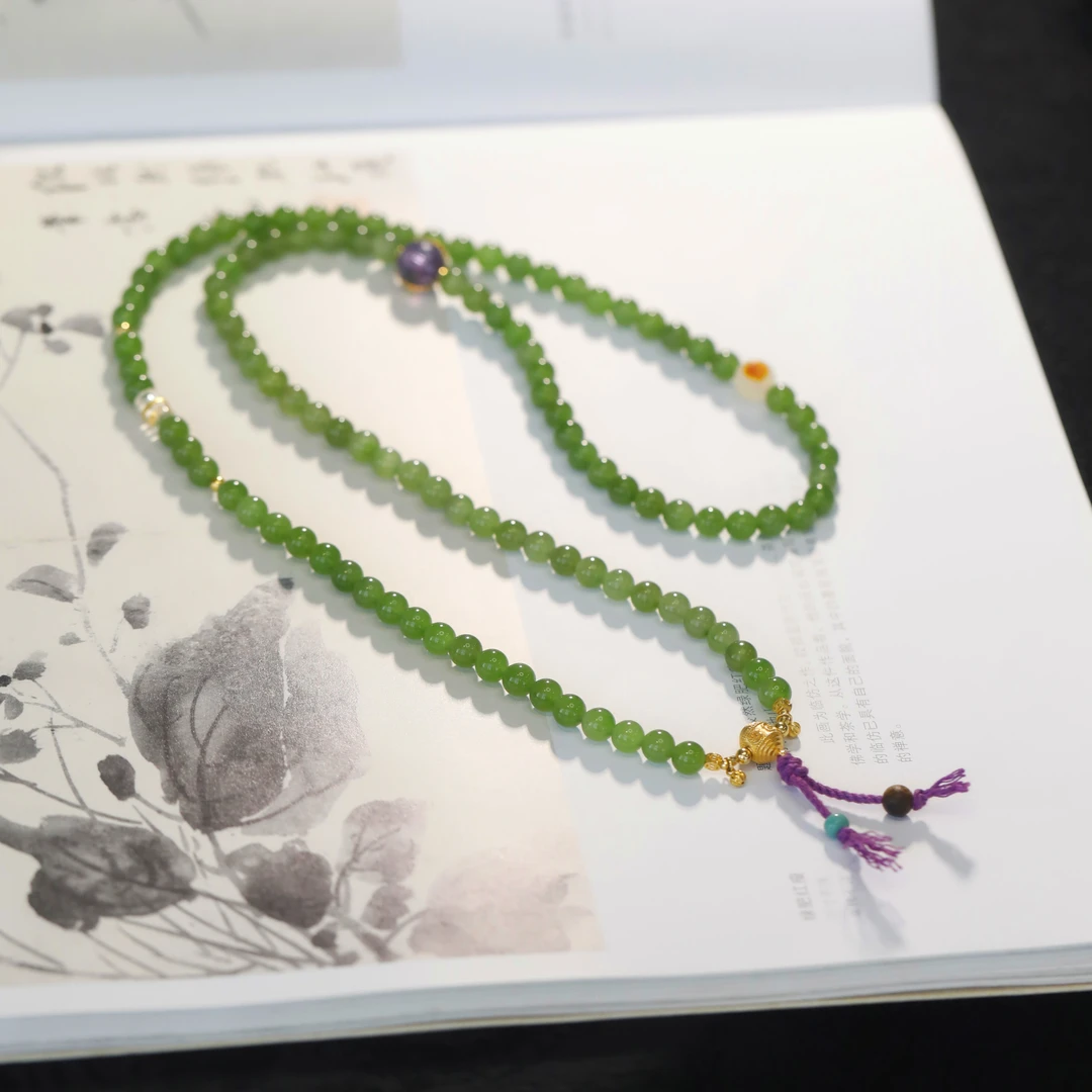 麦麦【风畔清辉】e天然和田玉碧玉+水晶+18K  项链 多样性发一