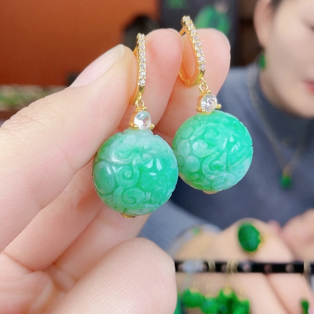翡翠银S925镶嵌耳饰