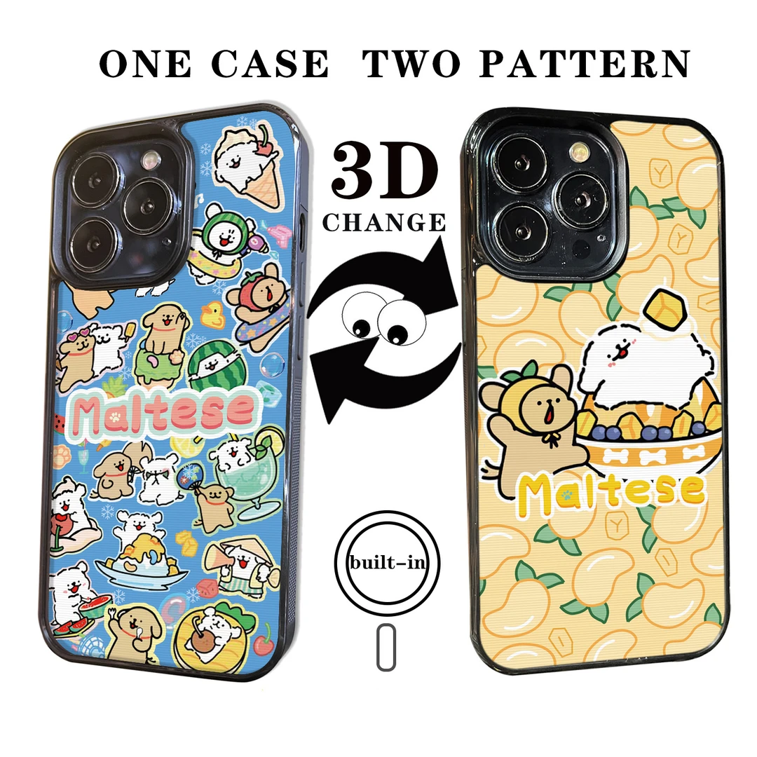 3D线条小狗芒果磁吸适用苹果16promax手机壳iPhone15创意14高级13