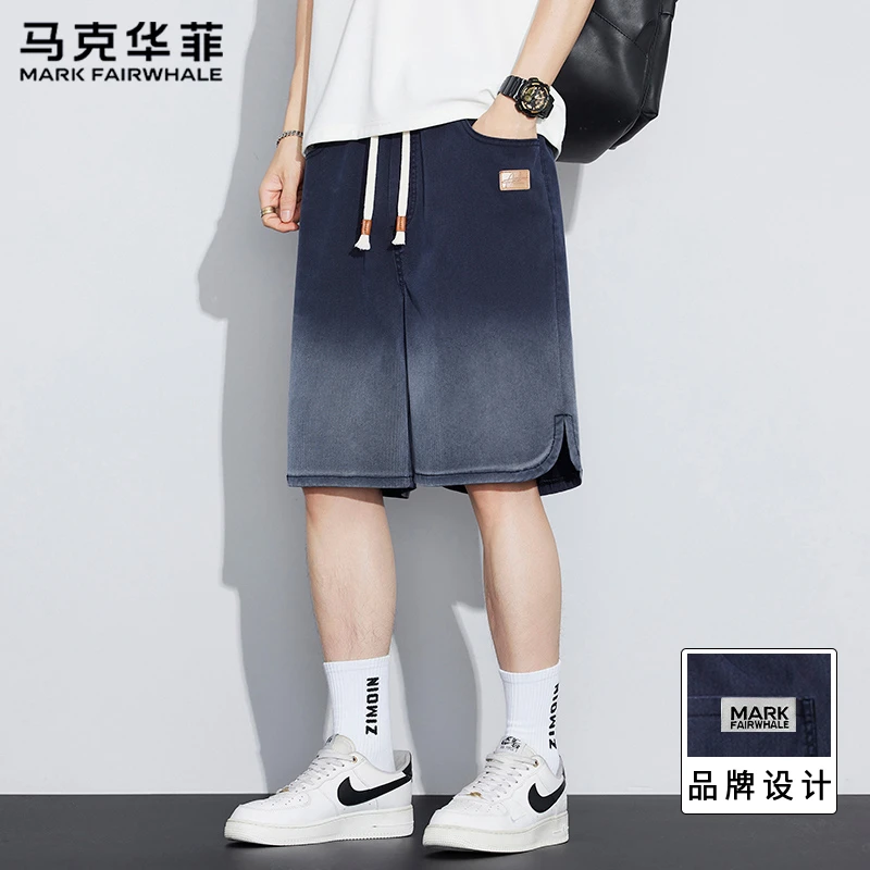 马克华菲渐变星空纹天丝牛仔短裤男夏季薄男士星空纹宽松5分薄款
