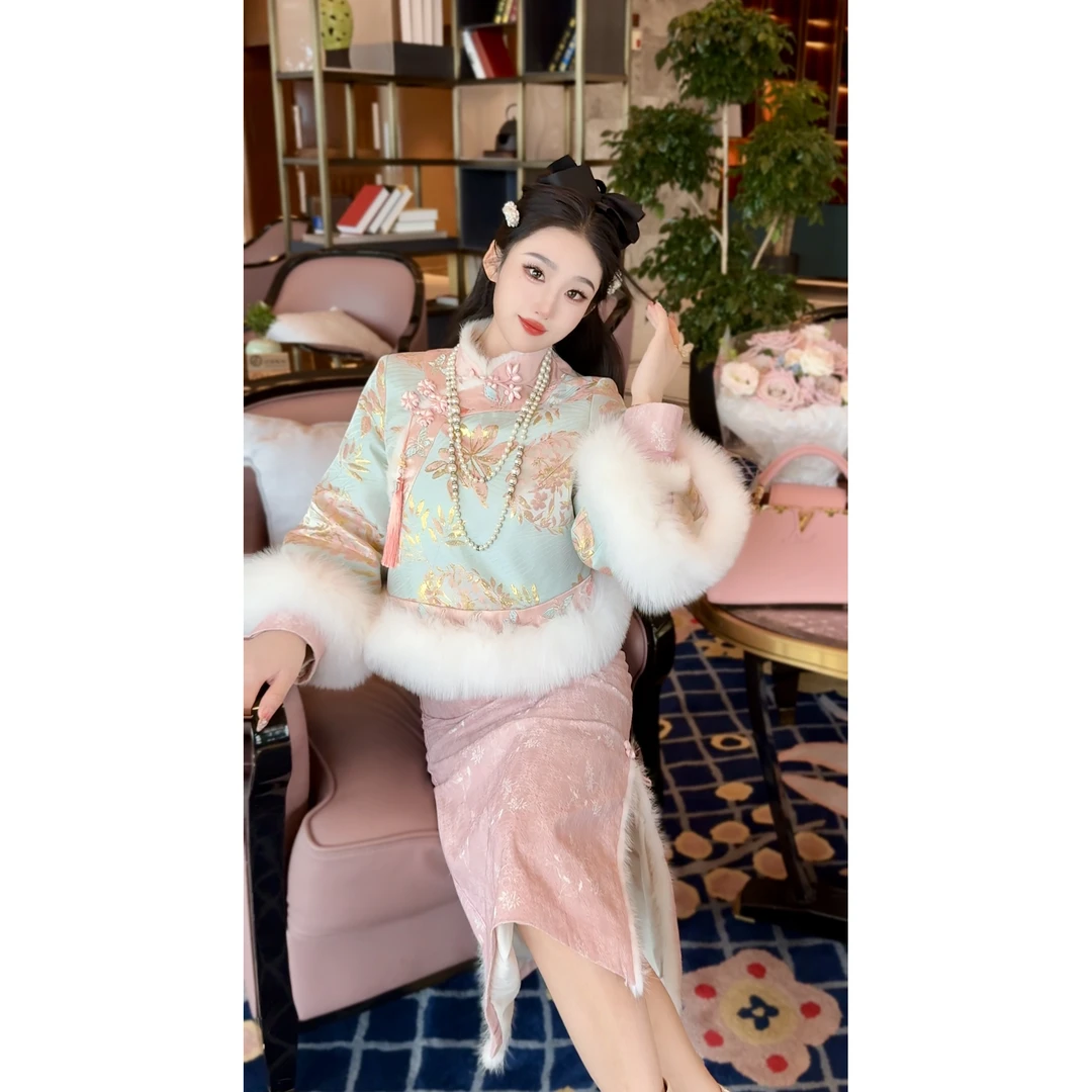 【媛珠 延禧贵人】重工提花鹅绒服贵气保暖狐狸毛领国风保暖羽绒服
