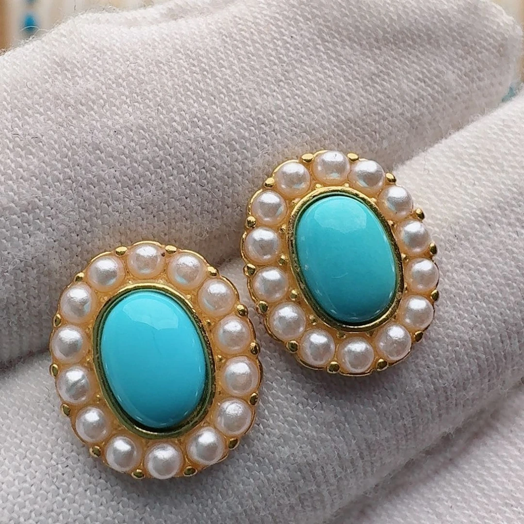 绿松石未镶嵌耳饰