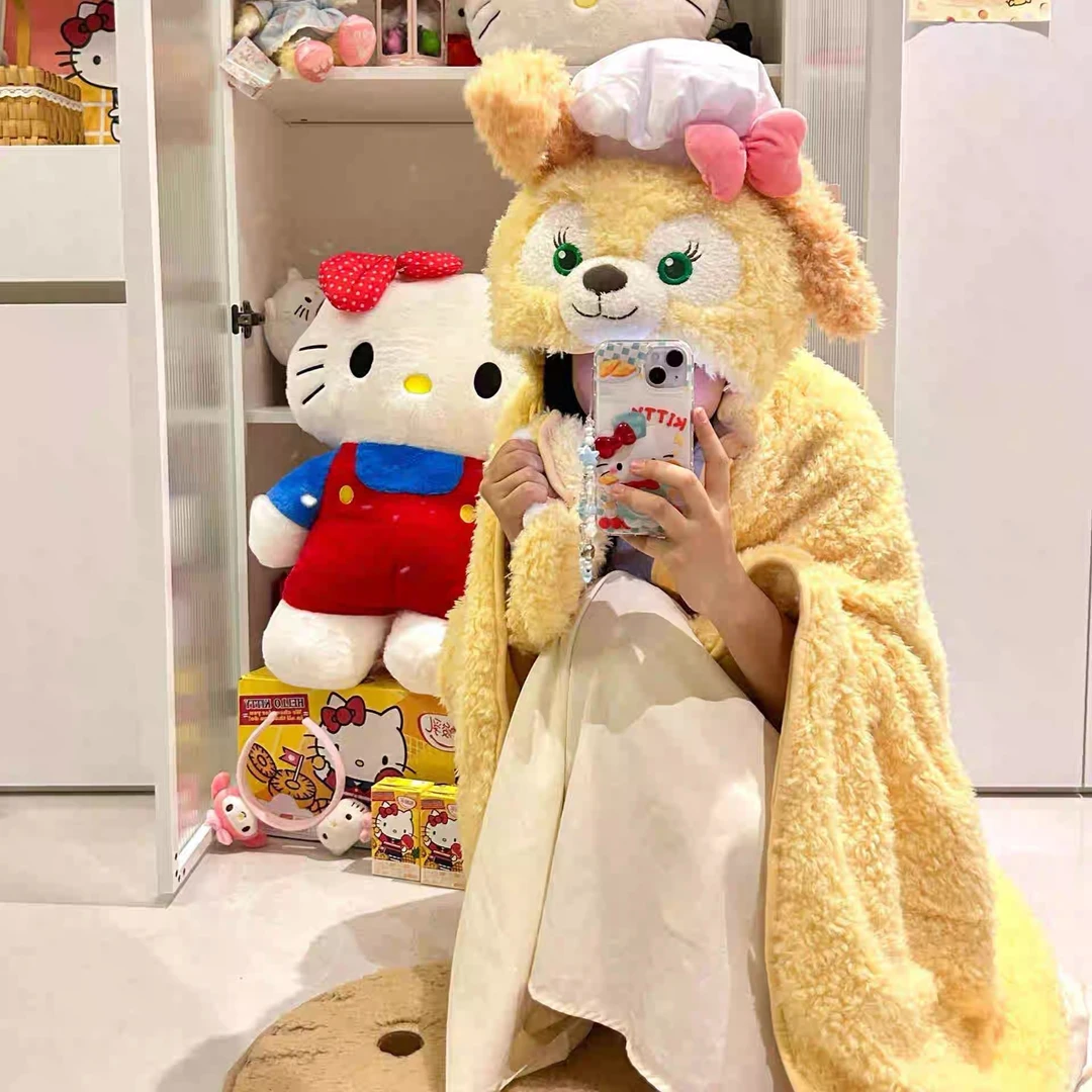 【礼响】可爱饼饼披肩毛毯毛绒连帽斗篷卡通保暖披风办公室午睡毯
