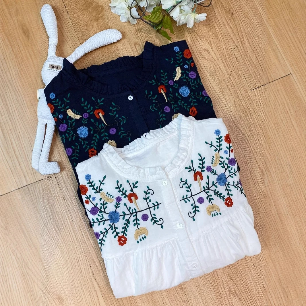 【圆领花边刺绣婴儿棉纱衬衫】9201