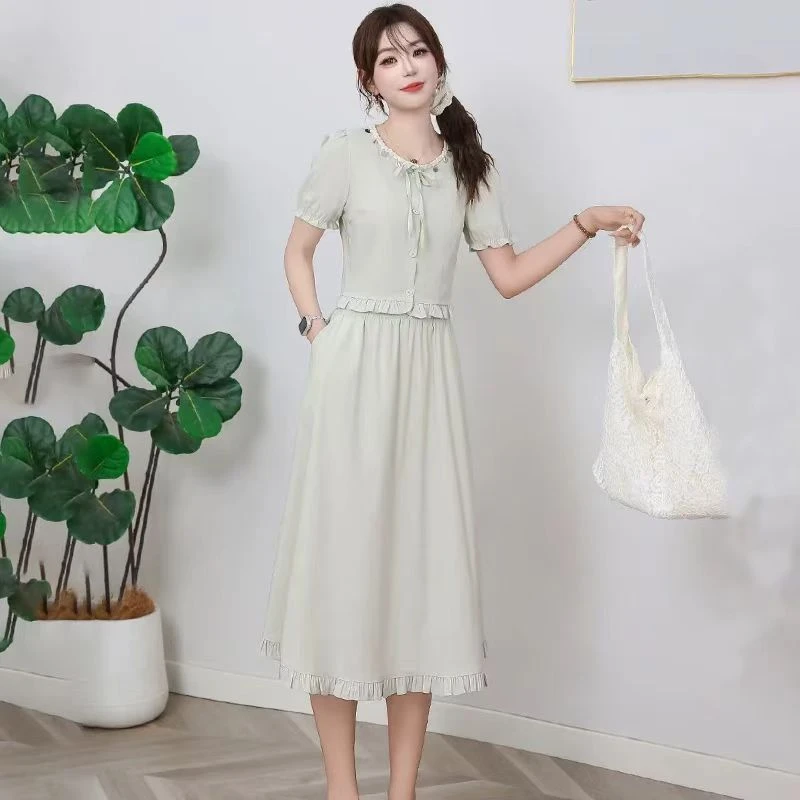 2025夏季新款时尚百搭显瘦短袖衬衣+半身裙两件套美女套装HJ-1748