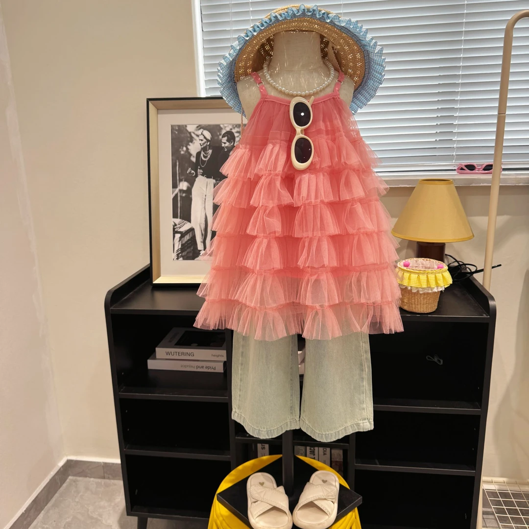 夏季新款超好看的女童蛋糕吊带上衣+牛仔裤A5-702/A5-703