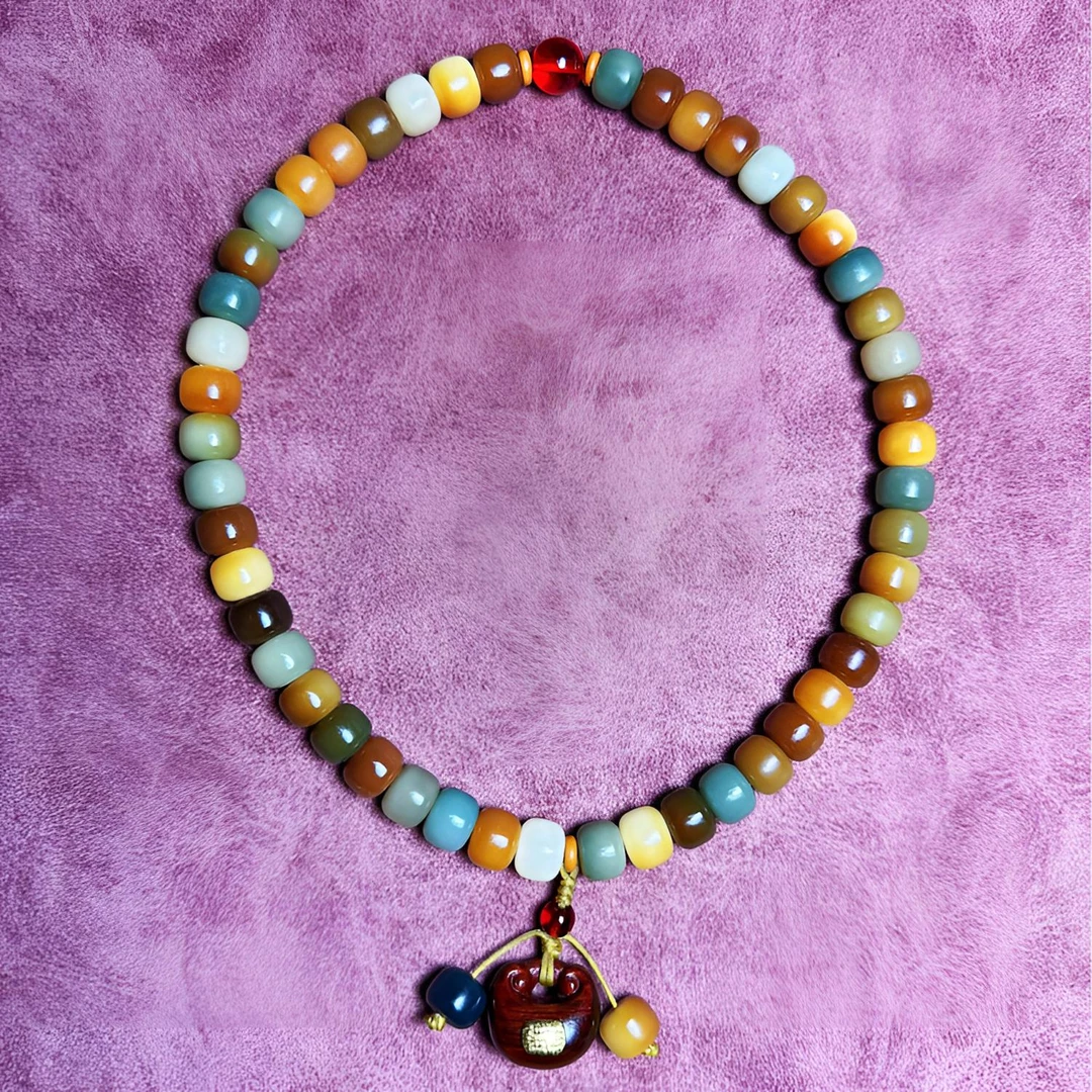 【敦煌双圈】菩提根桶珠双圈手串福袋锁吊坠文玩礼物男女手串