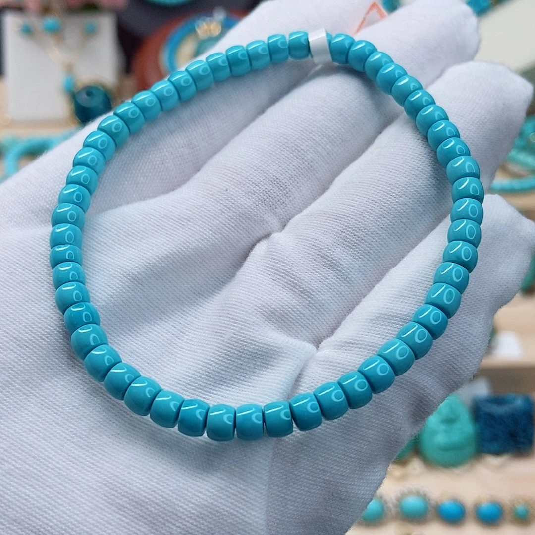 绿松石未镶嵌直切手串 直径4.8