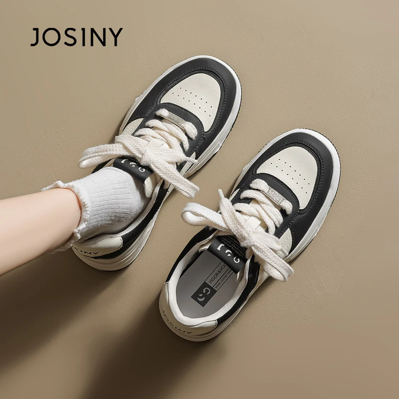 卓诗尼小白鞋女2025新款爆款春季厚底百搭运动休闲鞋系带舒适板鞋