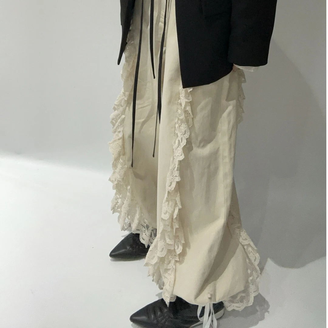 VIVISPLENDID19878#（定制款NO退NO换）MIU系花边洗水斜纹裤