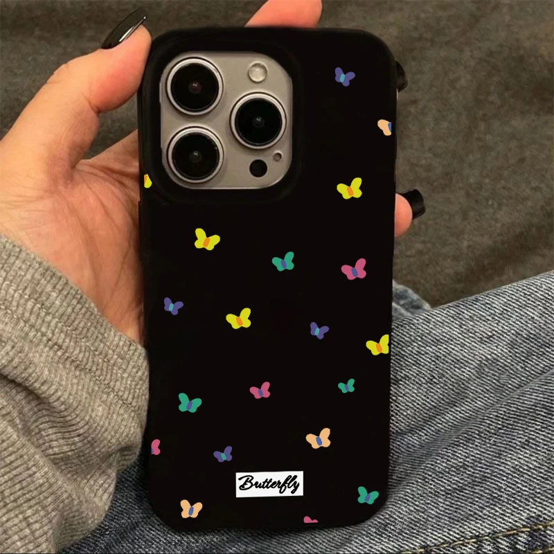 满屏彩色小蝴蝶适用苹果16果冻手机壳小米15vivoppo华为P70保护套