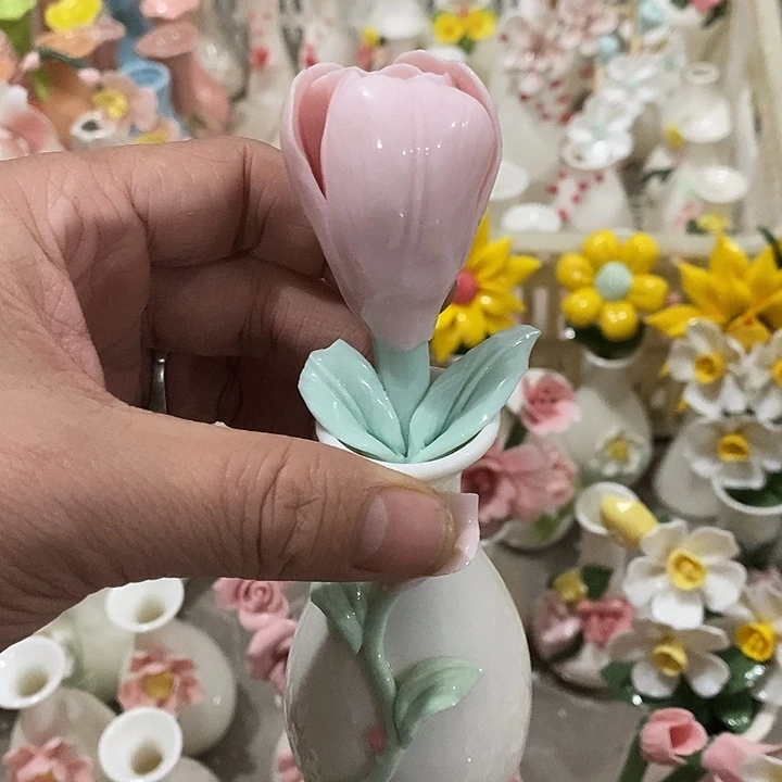瓷片纯手工陶瓷花摆件瑕