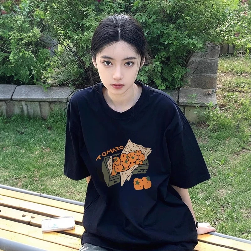 超好看短袖t恤女正肩2025新款爆款藏蓝色纯棉宽松夏季半袖上衣ins