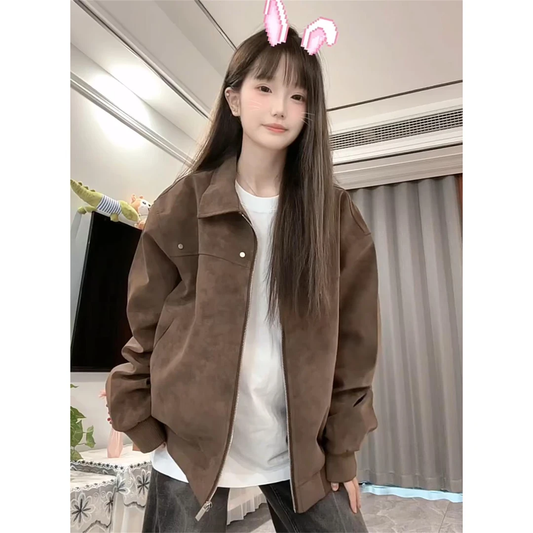 美拉德咖啡色皮衣外套男女秋季美式复古机车服痞帅高级感正肩夹克