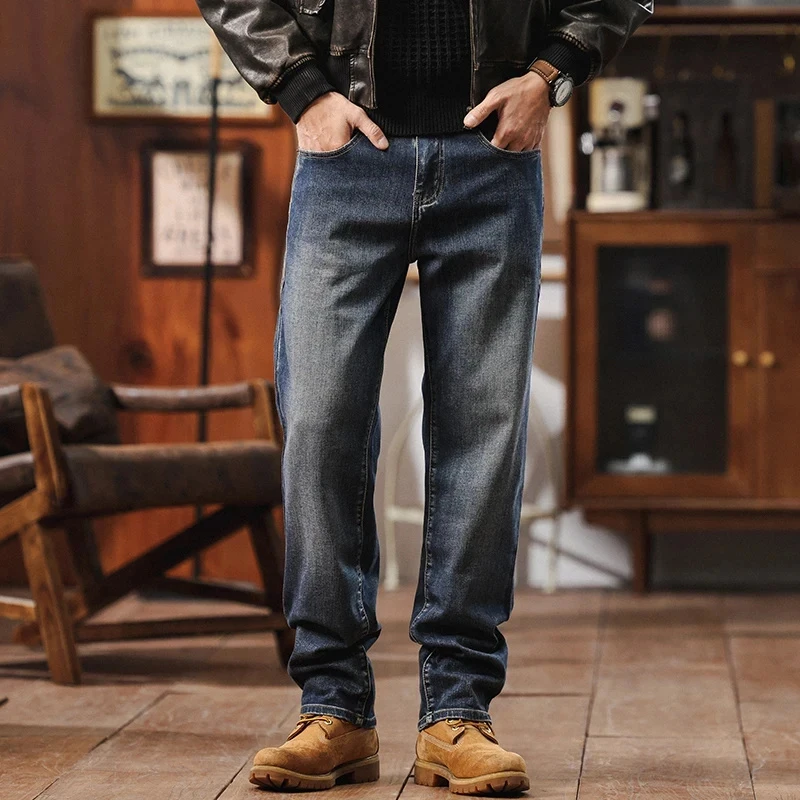 DZ2003美式高端水洗牛仔裤百搭男款休闲宽松直筒秋冬加绒男裤子潮