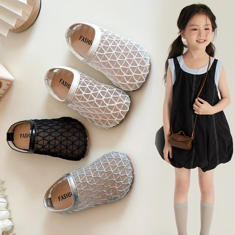 网纱镂空凉鞋女2025年新款圆头女童鞋浅口玛丽珍网格拖鞋BBX-6651