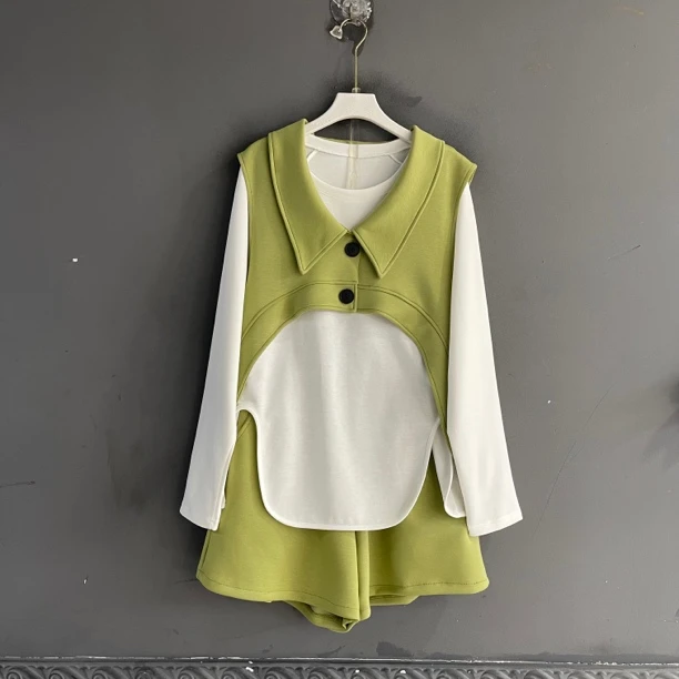 秋季小众设计感时髦短款马甲套装显瘦穿搭