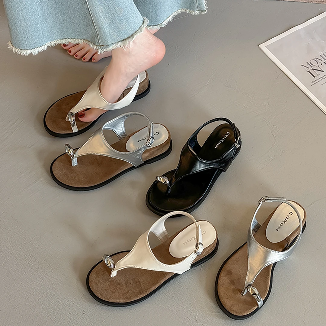 贾不假凉鞋女款夏季新款百搭外出小个子增高厚底复古套趾罗马鞋子