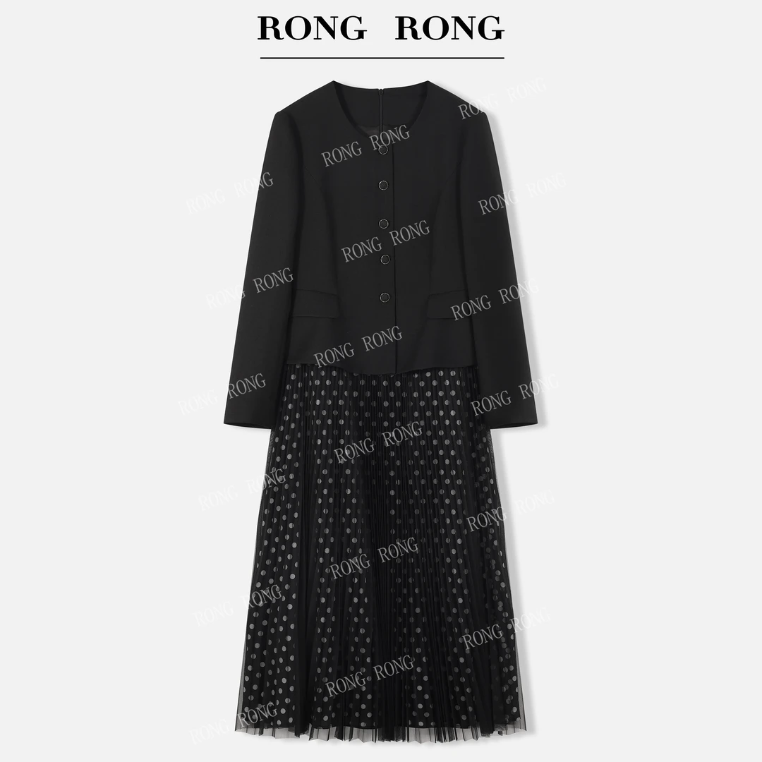 溶溶J【雾光星点】RONGRONG圆领小香风波点假两件连衣裙MZ-YL026