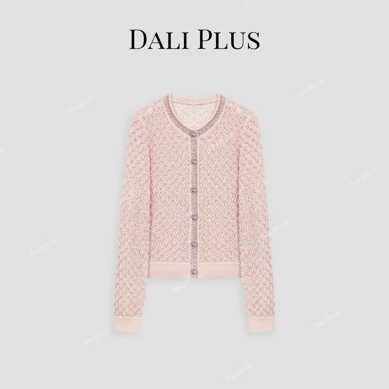 DALI PLUS【马海毛+绵羊/毛】精美钻石粉镂空针织衫-D4XL0127