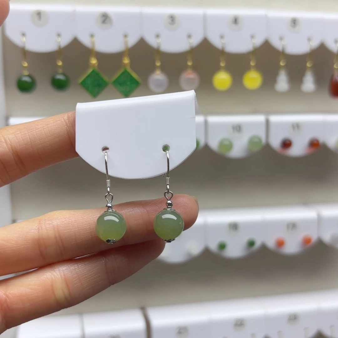 银S925镶嵌和田玉耳饰