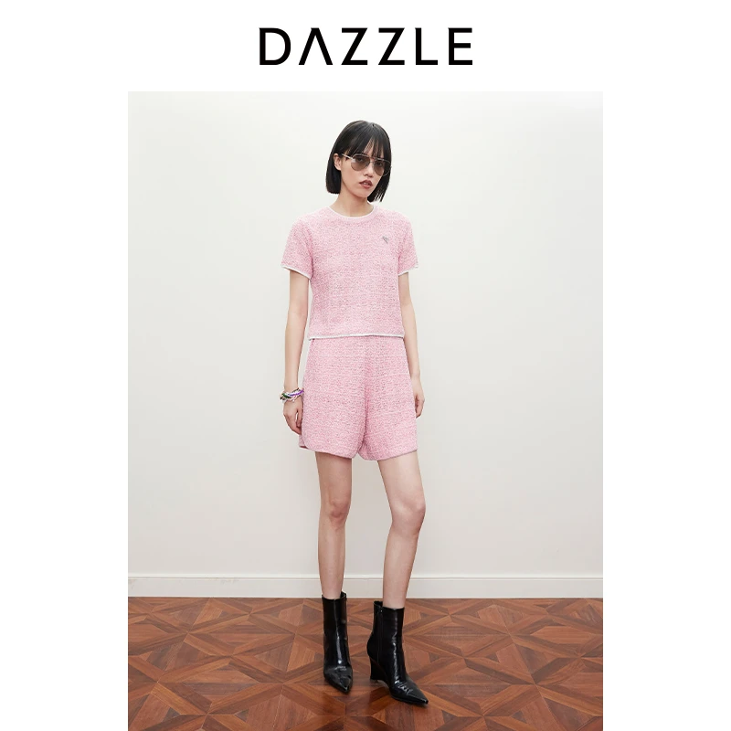 【上新】DAZZLE地素奥莱 休闲裤款女装撞色魔力针织短裤2I2E801