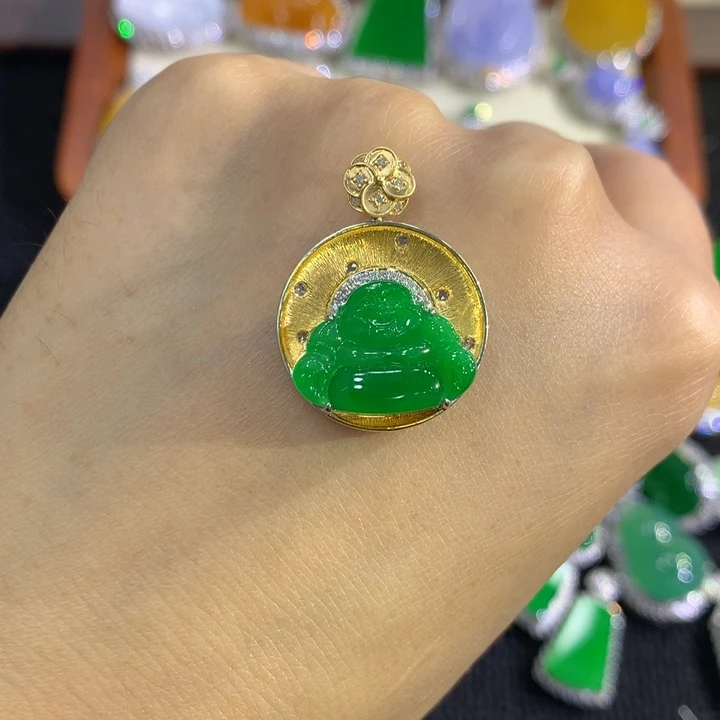 翡翠18K金镶嵌吊坠(不含链)佛公