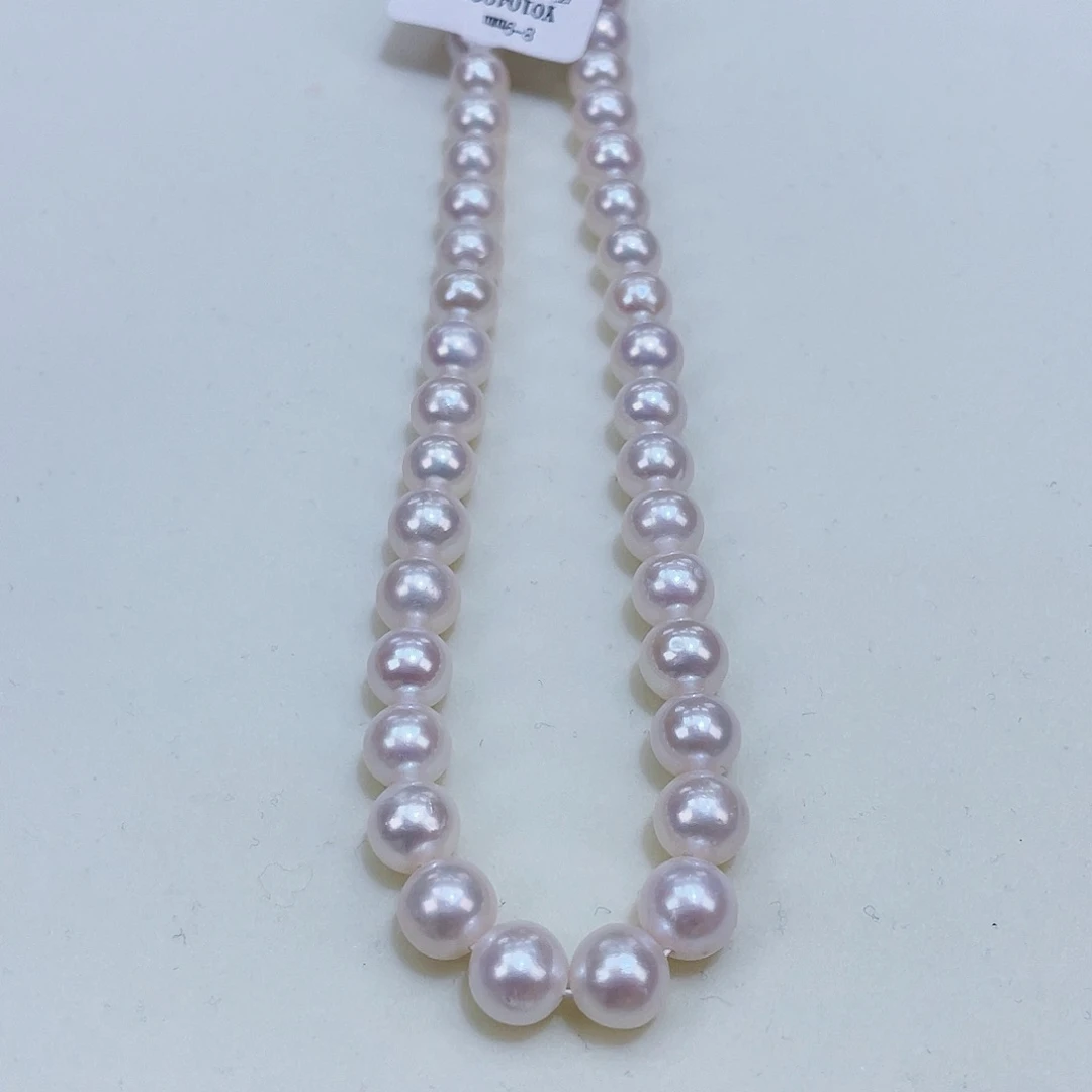 淡水珍珠颈饰银S925镶嵌8/9极光冷白透粉正圆微微瑕