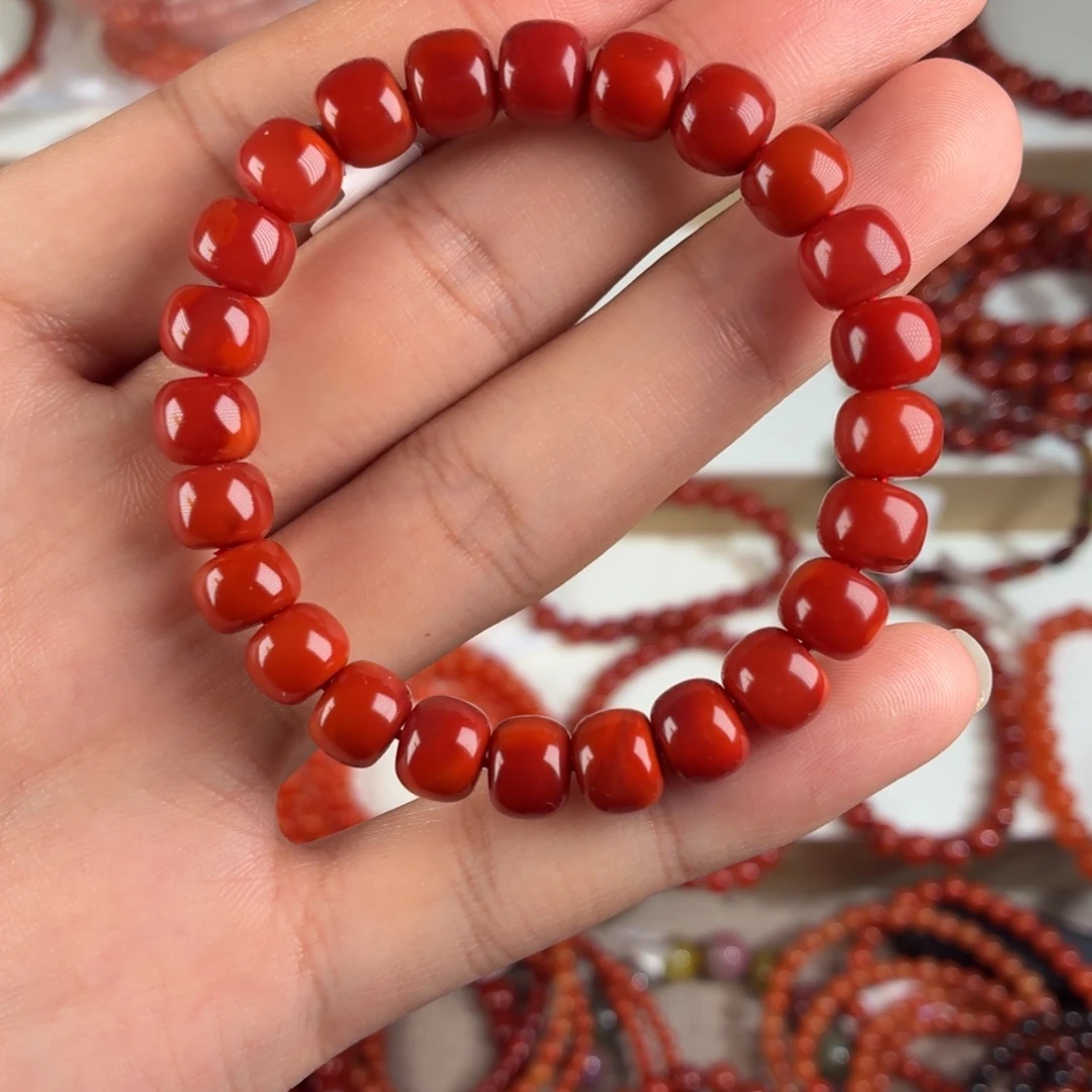 南红玛瑙合金手链全品满肉玫锦红