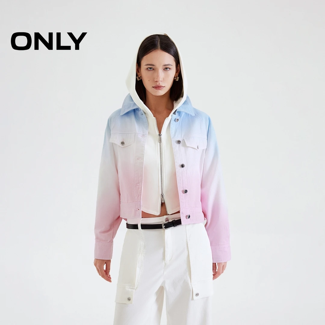 ONLY2025春季新款渐变宽松翻领插肩袖长袖牛仔外套女|125154007
