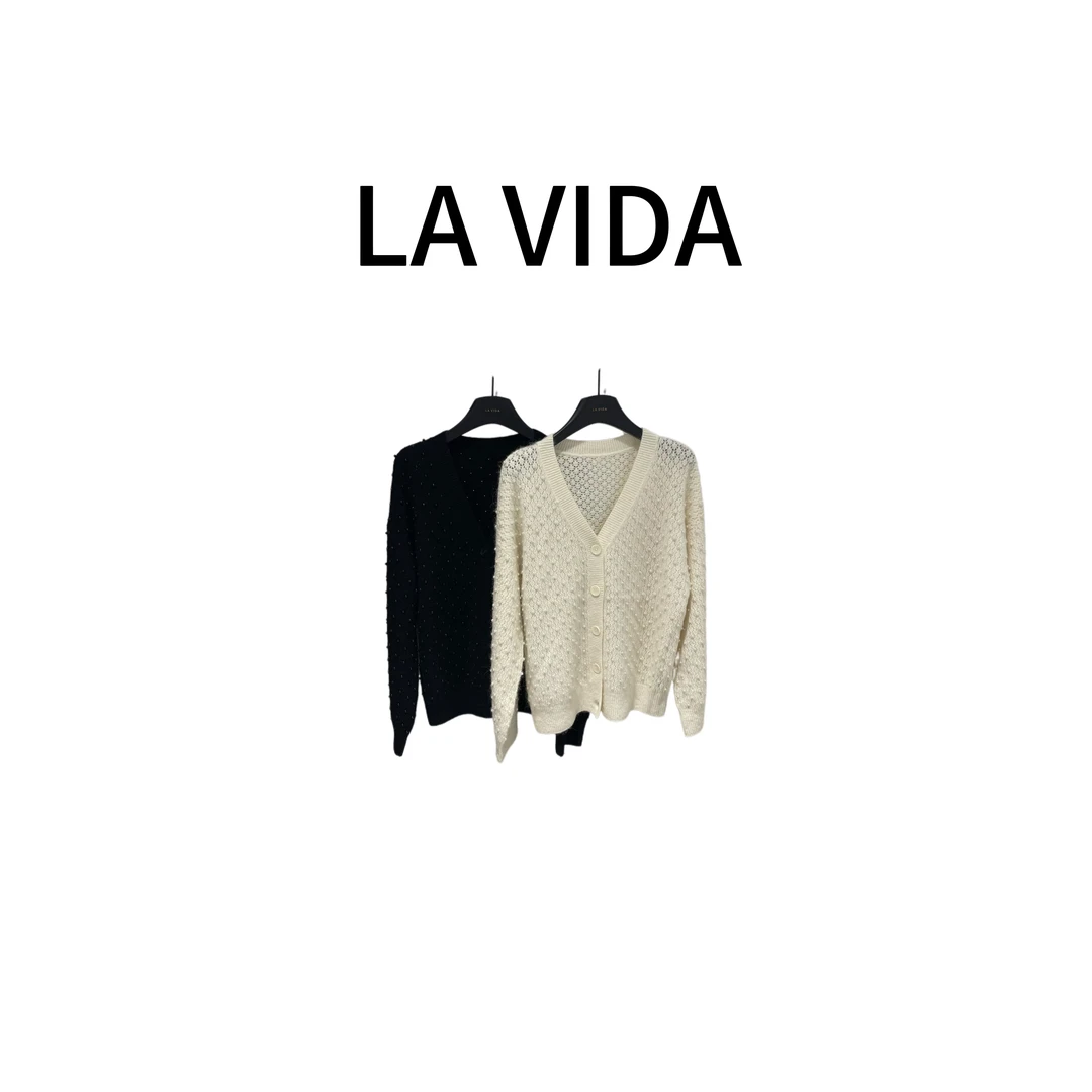 -LA VIDA-【软糯亲肤】两色珍珠开衫