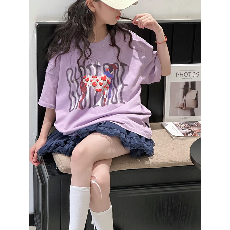 K28717女童短袖T恤2025夏装新款儿童上衣女大童宽松休闲半袖时髦t