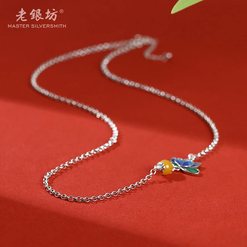 【老银坊】s925银莲花蜜蜡链 0021140