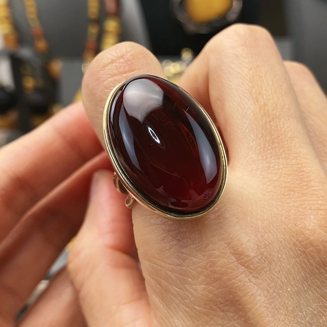 琥珀银S925镶嵌戒指